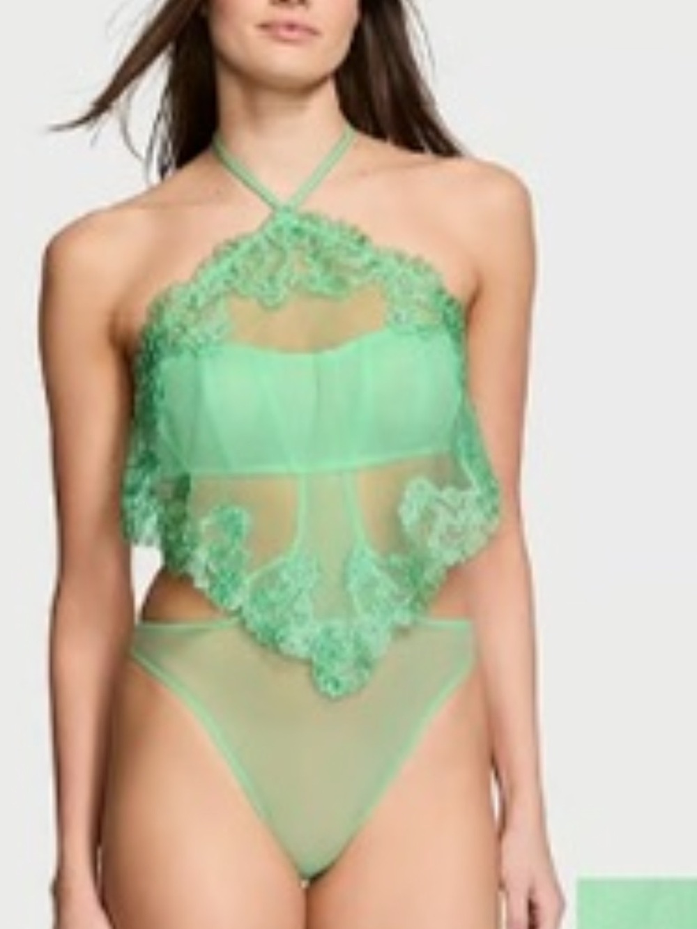 Victoria's Secret Mint Green Lace Halter Bodysuit